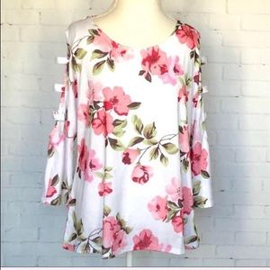 Floral Cut-Out Long Sleeve Top SZ XL